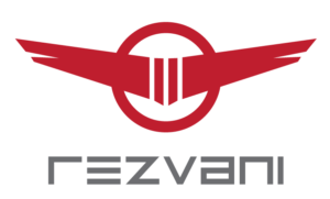Red winged Rezvani logo on black